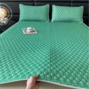 Thickened Latex Cooling Bed Mat – Breathable Ice Silk Fabric with Pillowcases