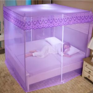 Romantic Square Lace Mosquito Net – Princess Canopy with Stainless Steel Frame for Single, Double & Queen Beds