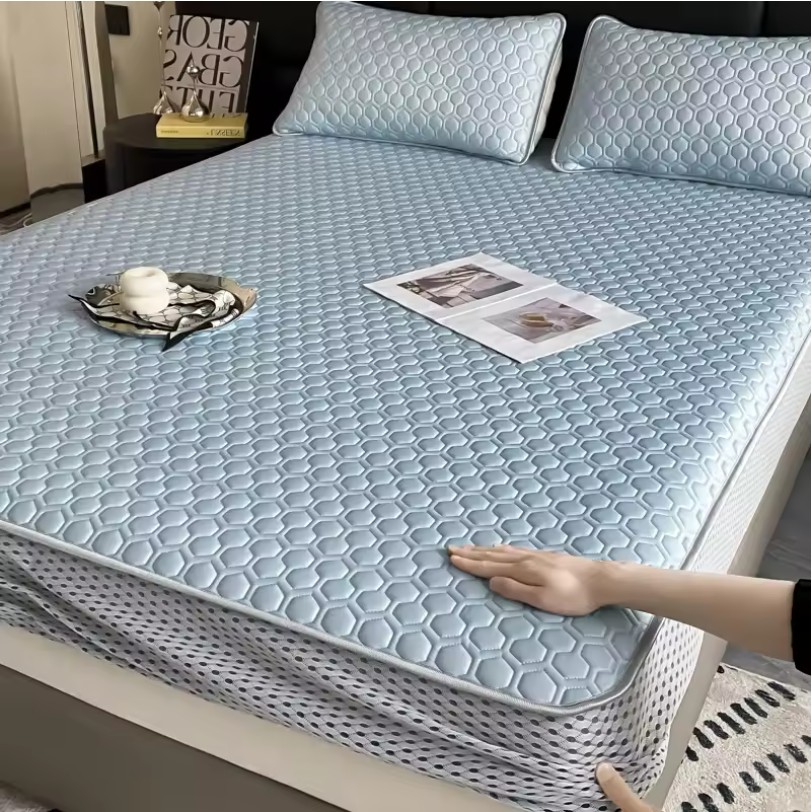 Natural Latex Summer Cooling Mat – Soft Breathable Mattress Cover with Pillowcase - Image 2