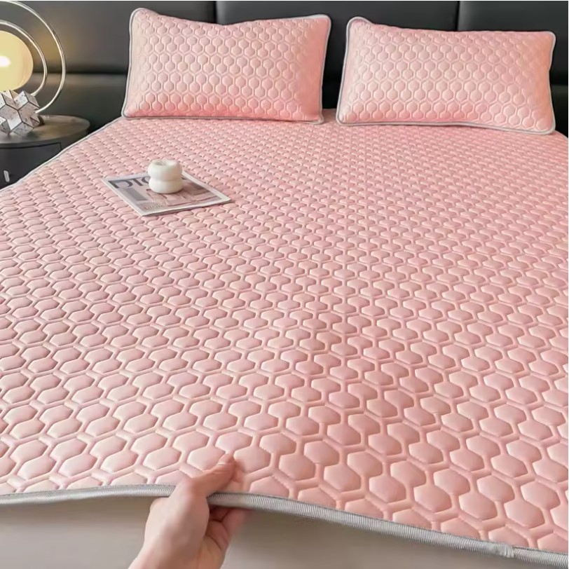 Thickened Latex Cooling Bed Mat – Breathable Ice Silk Fabric with Pillowcases - Image 2